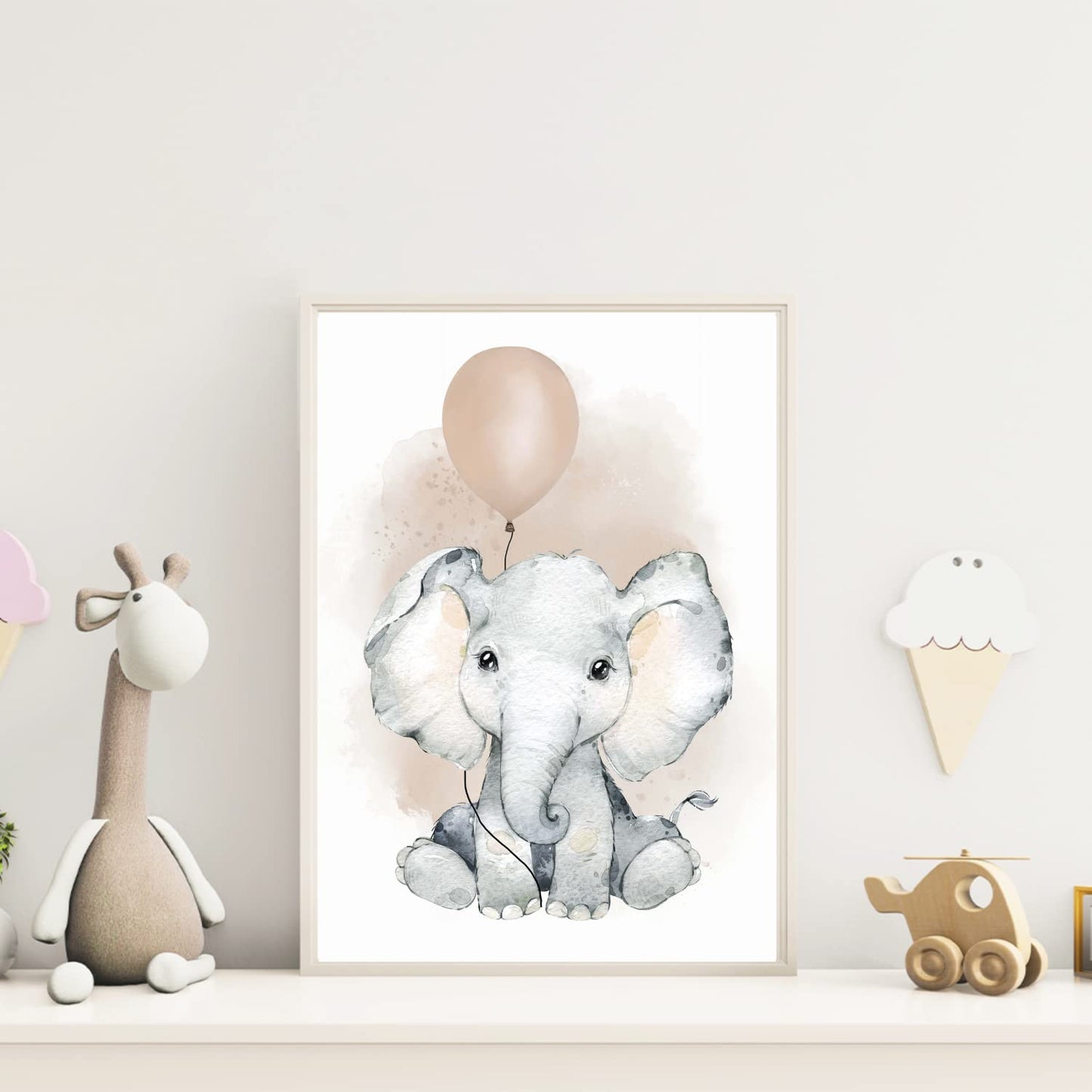 Kinderzimmerposter_Elefant_Luftballon_Regenbogen_Spruch_Beige