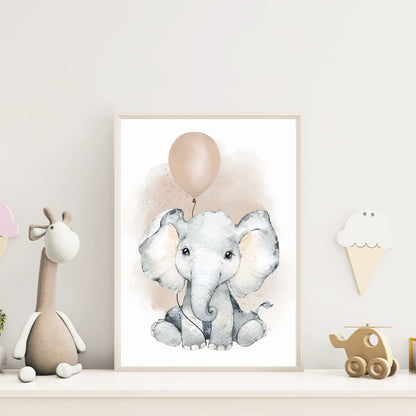 Kinderzimmerposter_Elefant_Luftballon_Regenbogen_Spruch_Beige