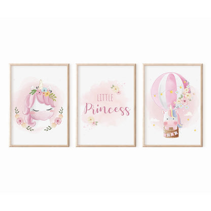 Kinderzimmerposter_Einhörner_pink_A4_3er_Set