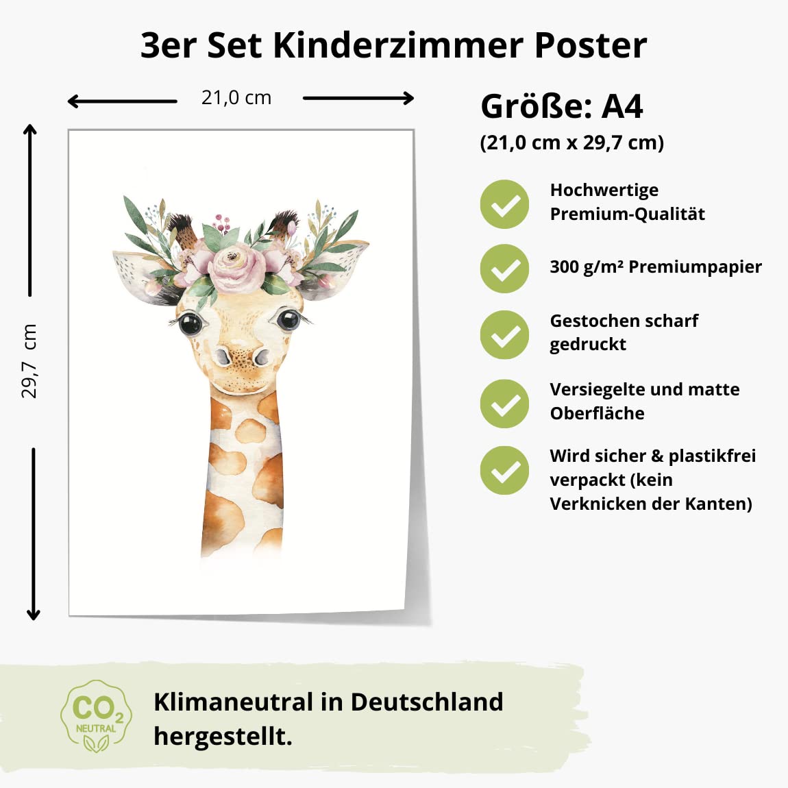 Kinderzimmerposter_safari_tiere_Kopfschmuck_A4_3er_Set