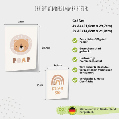 Kinderzimmerposter_Süße_freunde_boho_beige_A4_A5_6er_Set