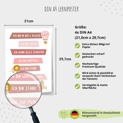 Kinderzimmerposter_Lernposter_Einschulung_A4_4er_Set_rosa