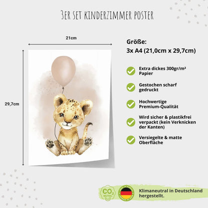 Kinderzimmerposter_Löwe_Luftballon_Regenbogen_Spruch_Beige