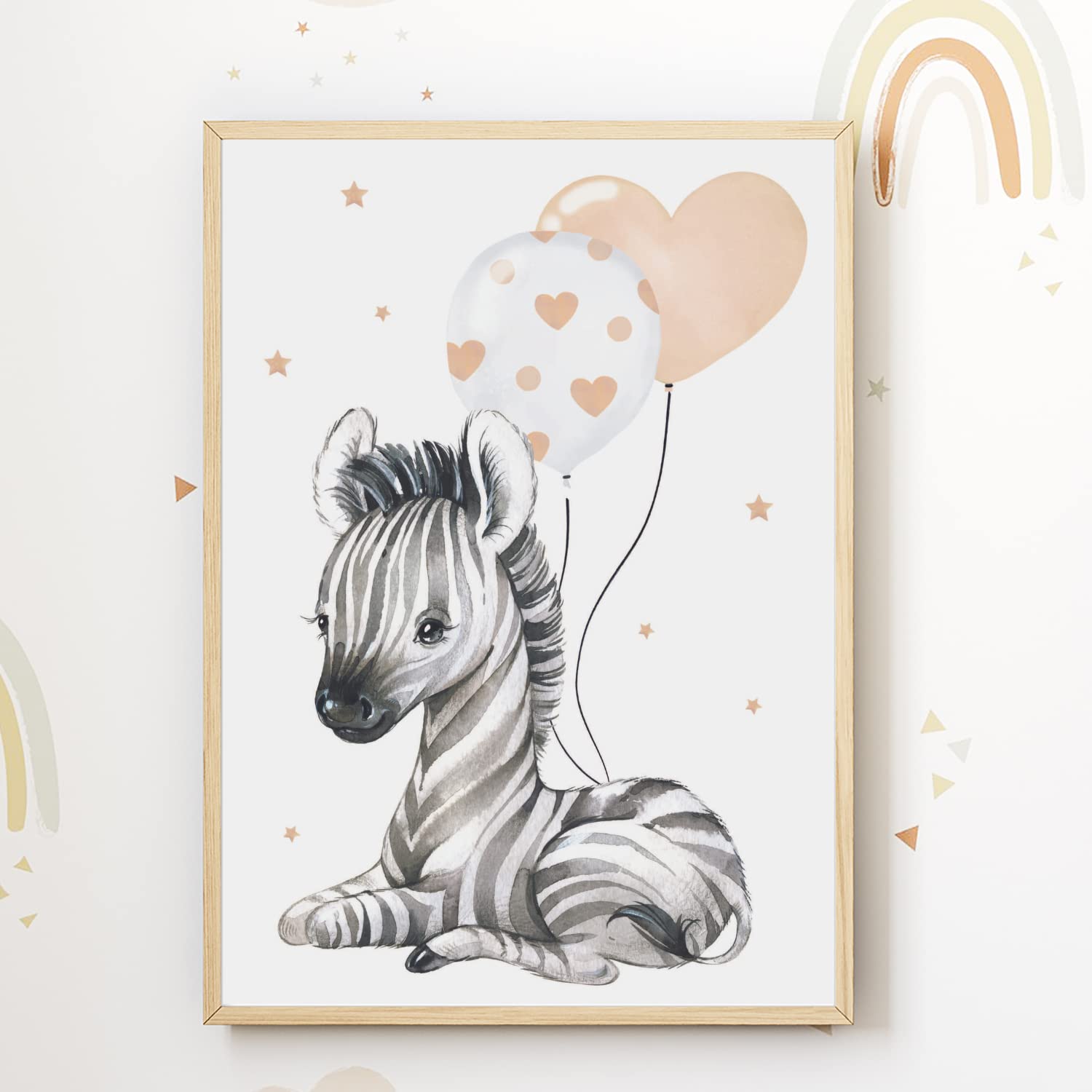 Kinderzimmerposter_Safari_Tiere_Luftballons_A4_4er_Set_beige