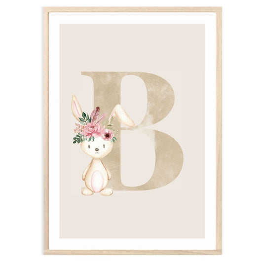 Kinderzimmerposter_Anfangsbuchstabe_beige_Hase_boho_B