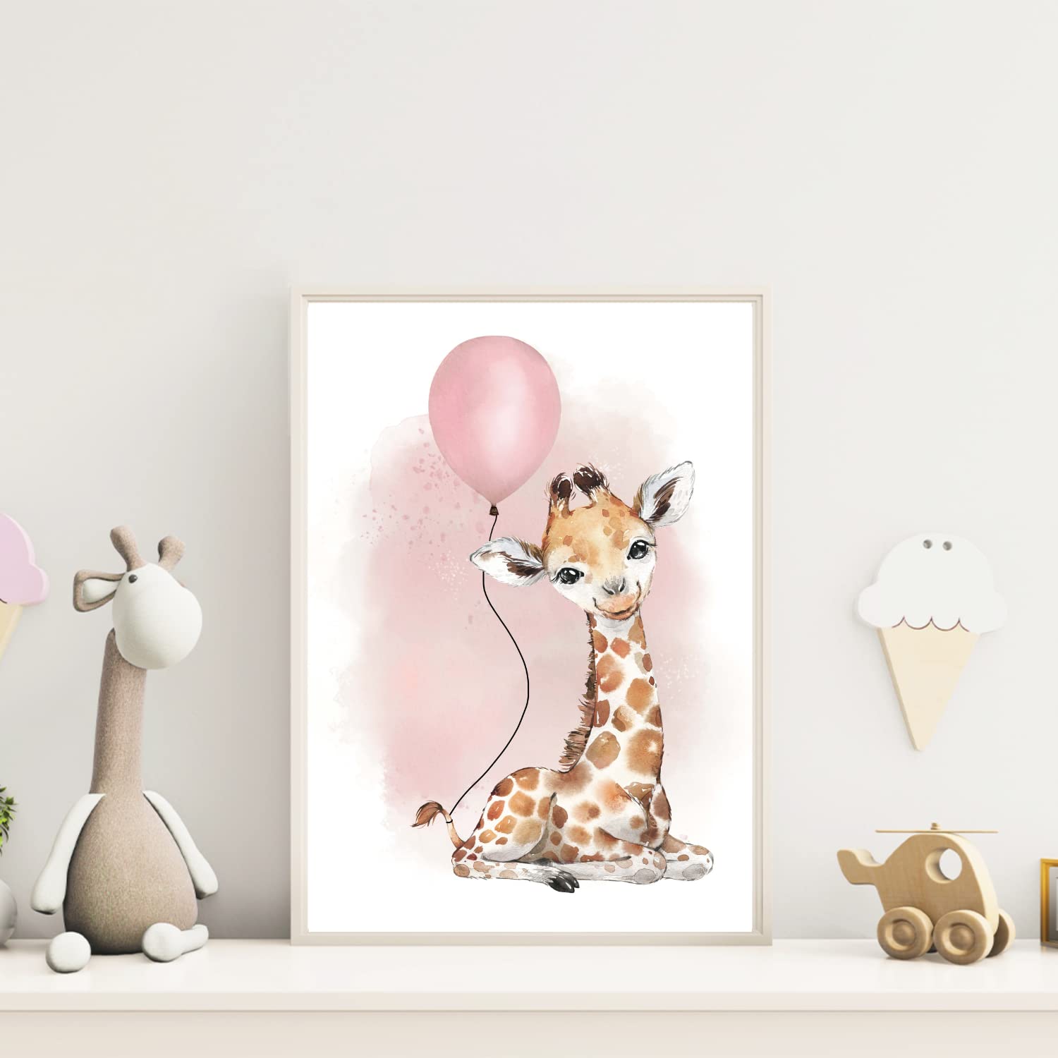 Kinderzimmerposter_Giraffe_Luftballon_Regenbogen_Spruch_rosa