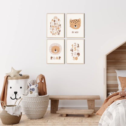 Kinderzimmerposter_Süße_Tiere_A4_4er_Set_beige