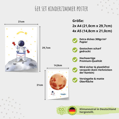 Kinderzimmerposter_Astronauten_A4_6er_Set_weiß