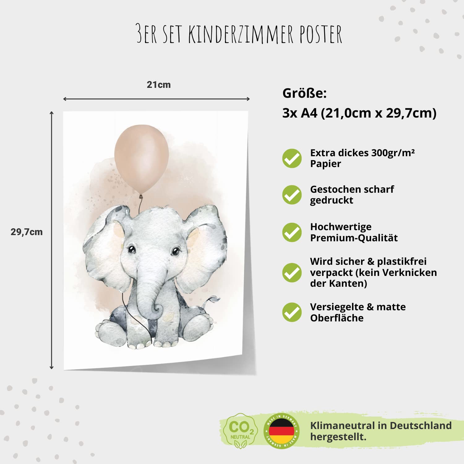 Kinderzimmerposter_Elefant_Luftballon_Regenbogen_Spruch_Beige