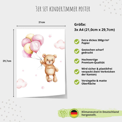 Kinderzimmerposter_Bär_Regenbogen_A4_rosa