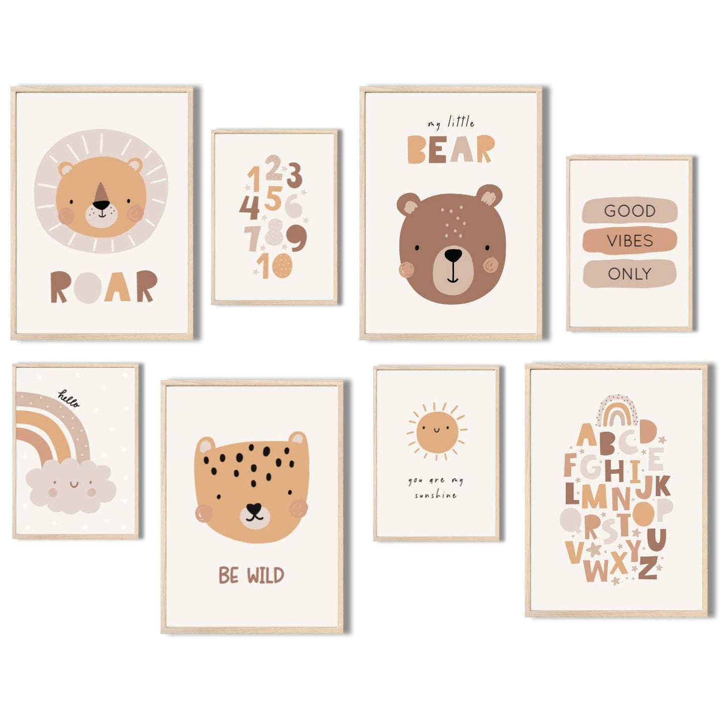 Kinderzimmerposter_Süße_freunde_boho_beige_A4_A5_8er_Set