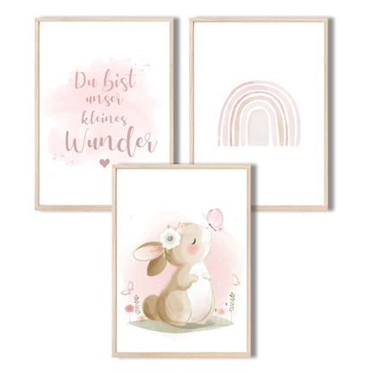 Kinderzimmerposter_Hase_Schmetterling_rosa_A4