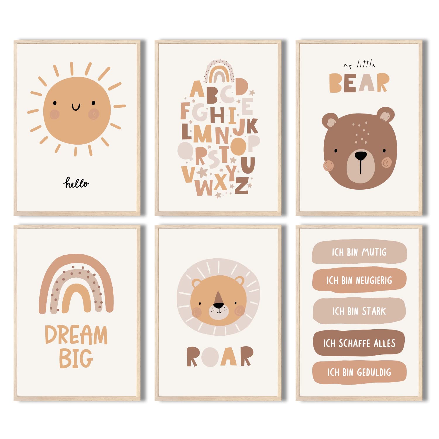 Kinderzimmerposter_Süße_freunde_boho_beige_A4_6er_Set