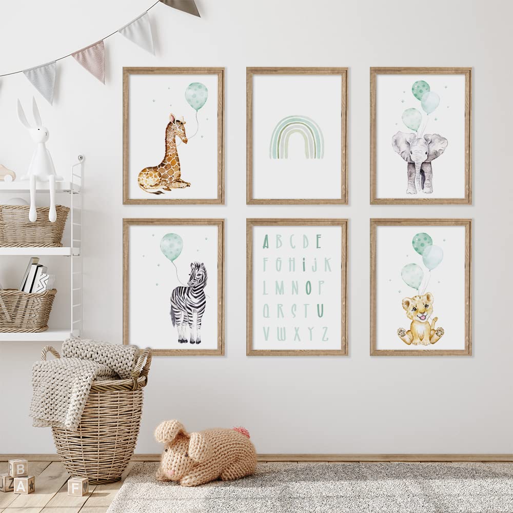 Kinderzimmerposter_Safari_Tiere_Luftballon_A4_6er_Set_mint