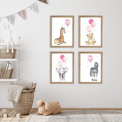 Kinderzimmerposter_Safari_Tiere_Luftballons_A4_4er_Set_rosa