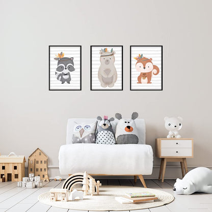 Kinderzimmerposter_boho_tiere_streifen_A4_3er_Set