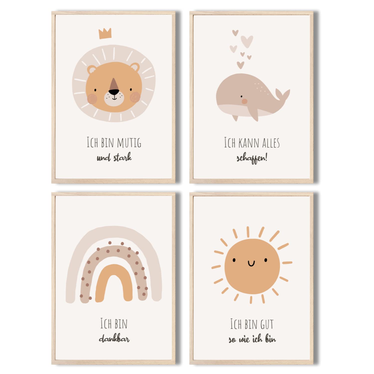 Kinderzimmerposter_Süße_Tiere_A4_4er_Set_beige_Affirmationen