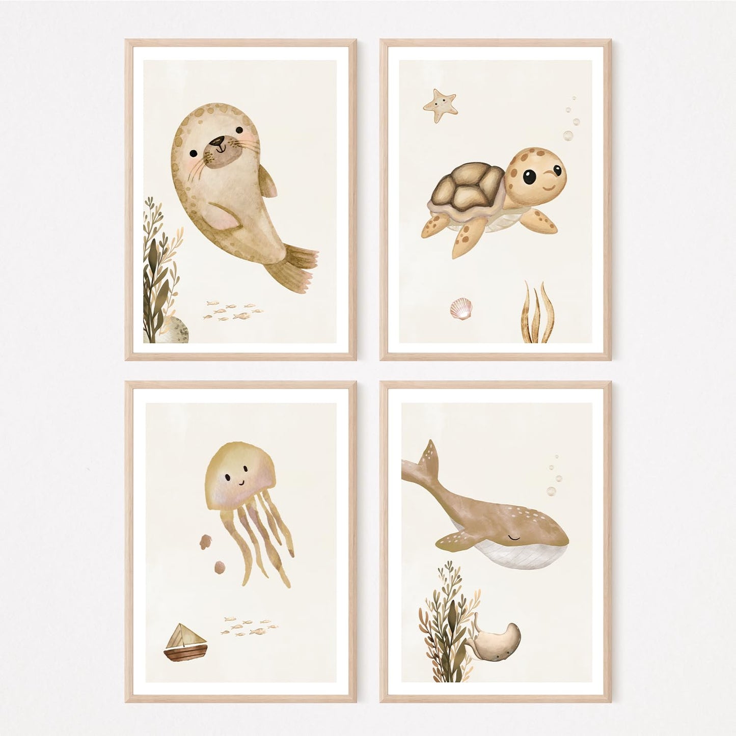 Kinderzimmerposter_Unterwasserwelt_beige_A4_4er_Set