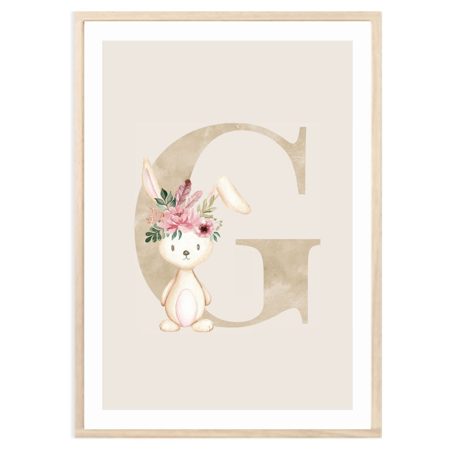 Kinderzimmerposter_Anfangsbuchstabe_beige_Hase_boho_G