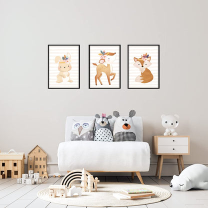 Kinderzimmerposter_boho_tiere_streifen_A4_3er_Set