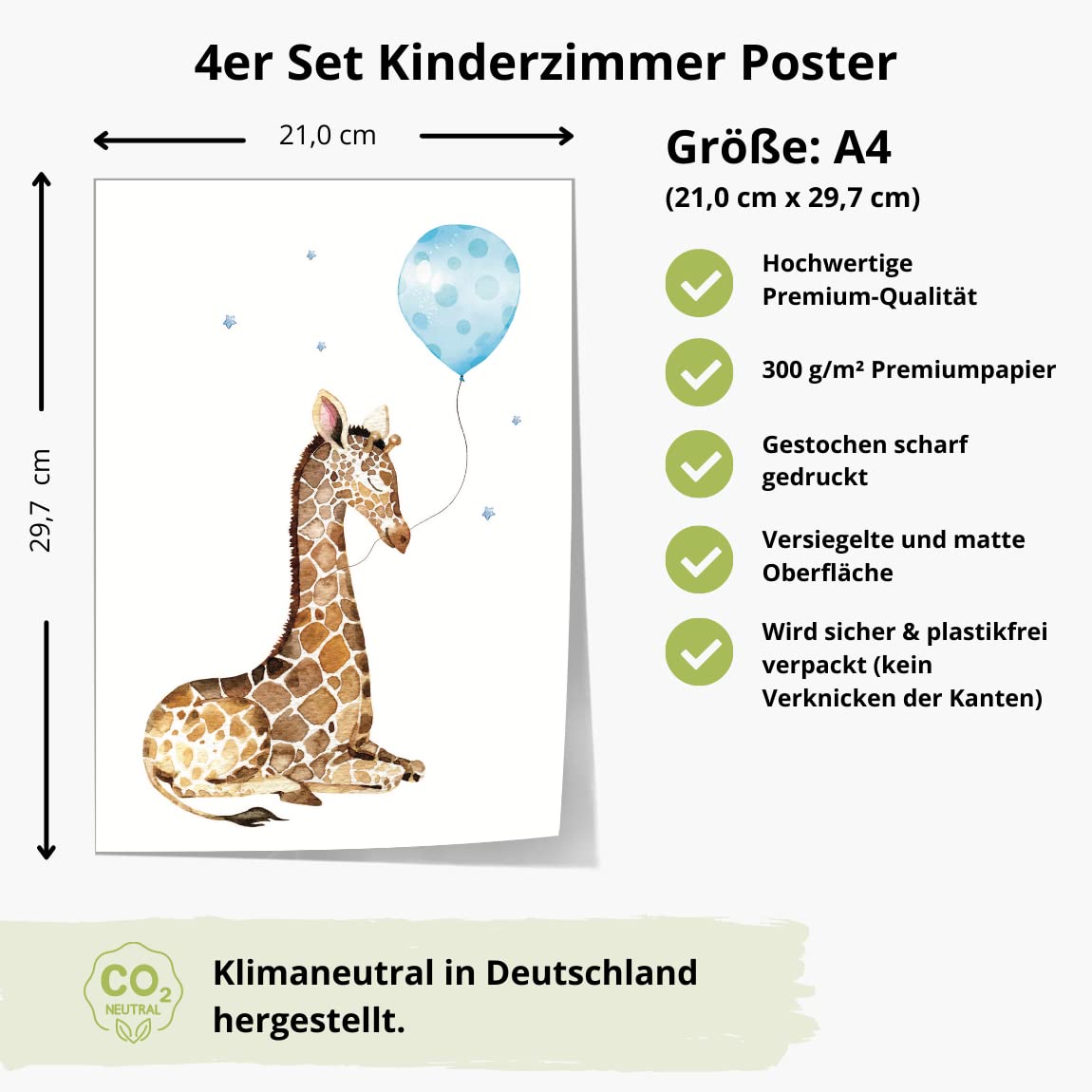 Kinderzimmerposter_Safari_Tiere_Luftballons_A4_4er_Set_blau