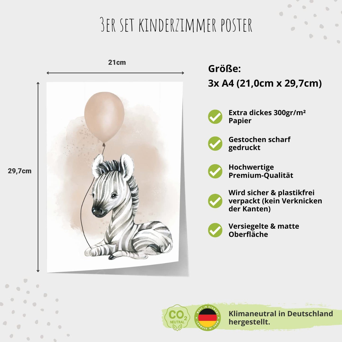 Kinderzimmerposter_Zebra_Luftballon_Regenbogen_Spruch_beige