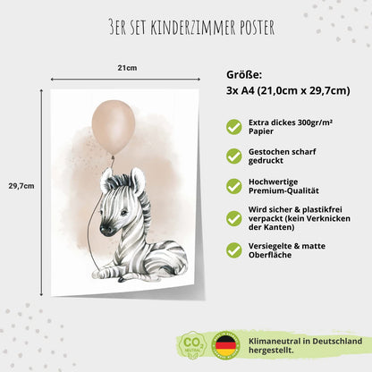 Kinderzimmerposter_Zebra_Luftballon_Regenbogen_Spruch_beige