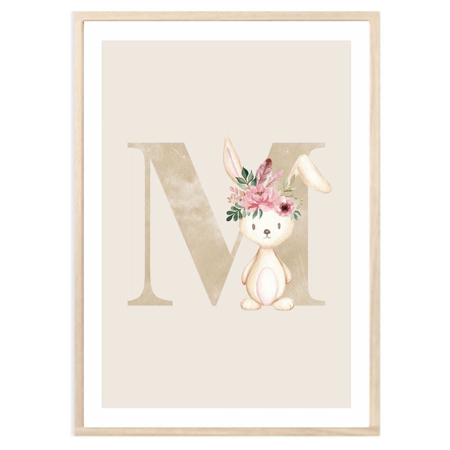 Kinderzimmerposter_Anfangsbuchstabe_beige_Hase_boho_M