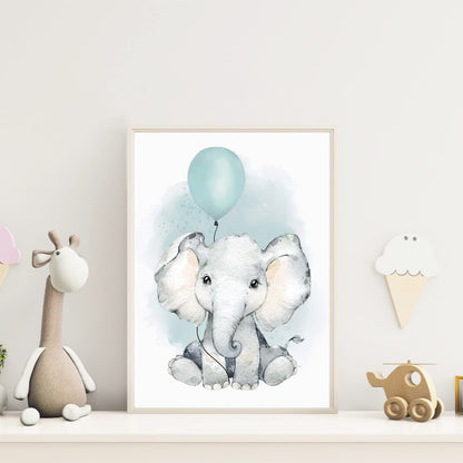 Kinderzimmerposter_Elefant_Luftballon_Regenbogen_Spruch_Mint