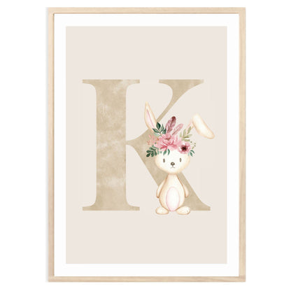 Kinderzimmerposter_Anfangsbuchstabe_beige_Hase_boho_K