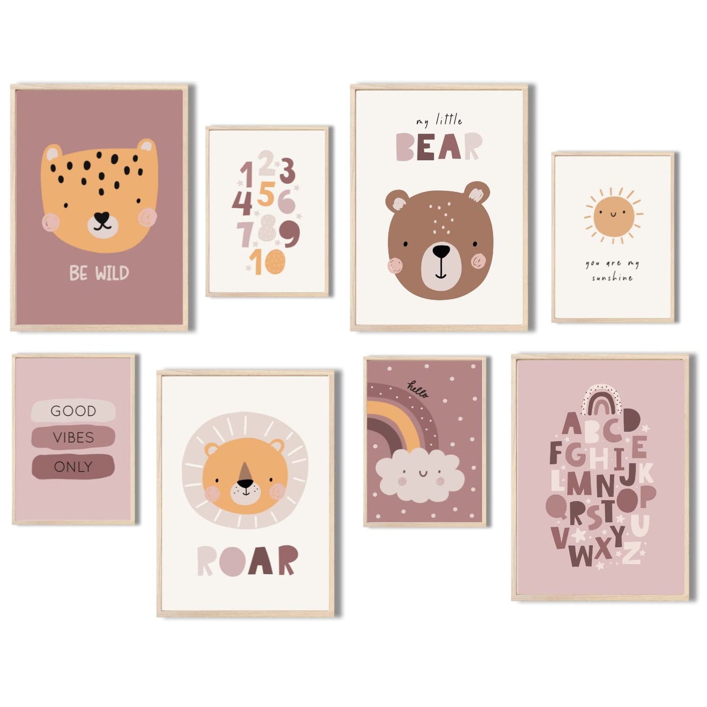 Kinderzimmerposter_Süße_freunde_boho_rosa_A4_A5_8er_Set