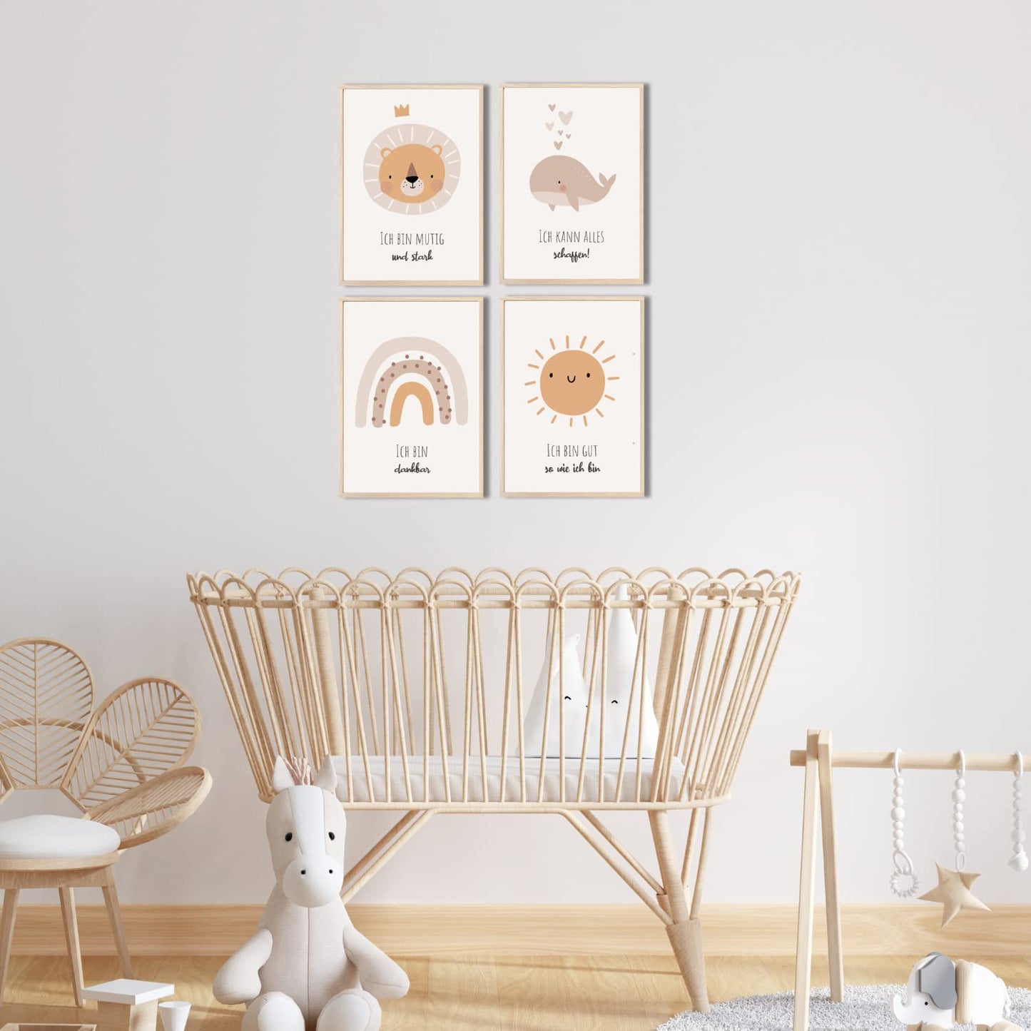 Kinderzimmerposter_Süße_Tiere_A4_4er_Set_beige_Affirmationen