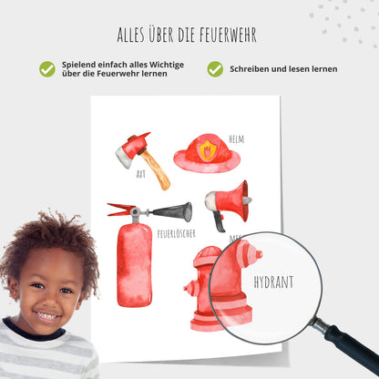 Kinderzimmerposter_Feuerwehr_A4_4er_Set