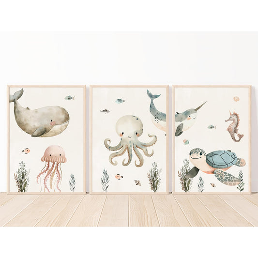 Kinderzimmerposter_Unterwasserwelt_A4_3er_Set_beige