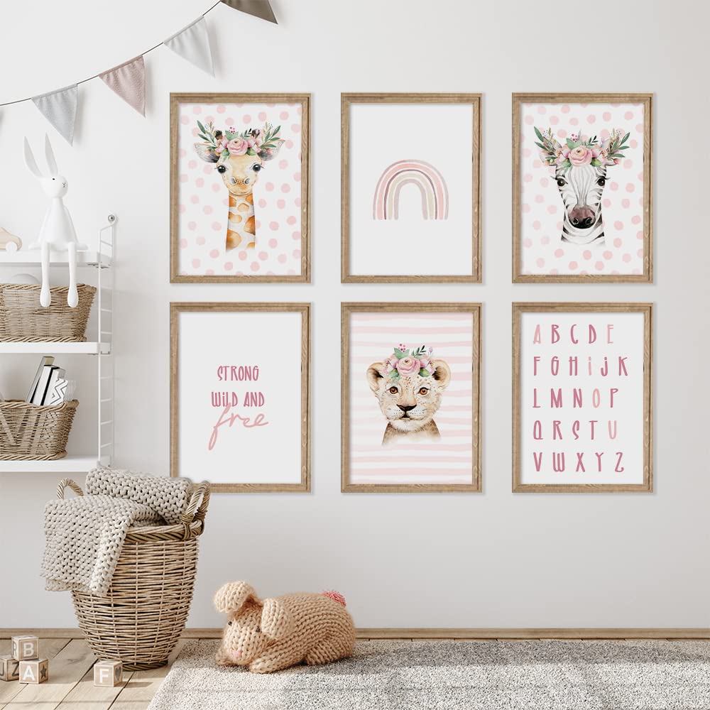 Kinderzimmerposter_Safari_Tiere_Kopfschmuck_A4_6er_Set_rosa