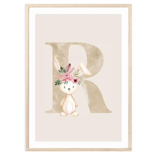 Kinderzimmerposter_Anfangsbuchstabe_beige_Hase_boho_R