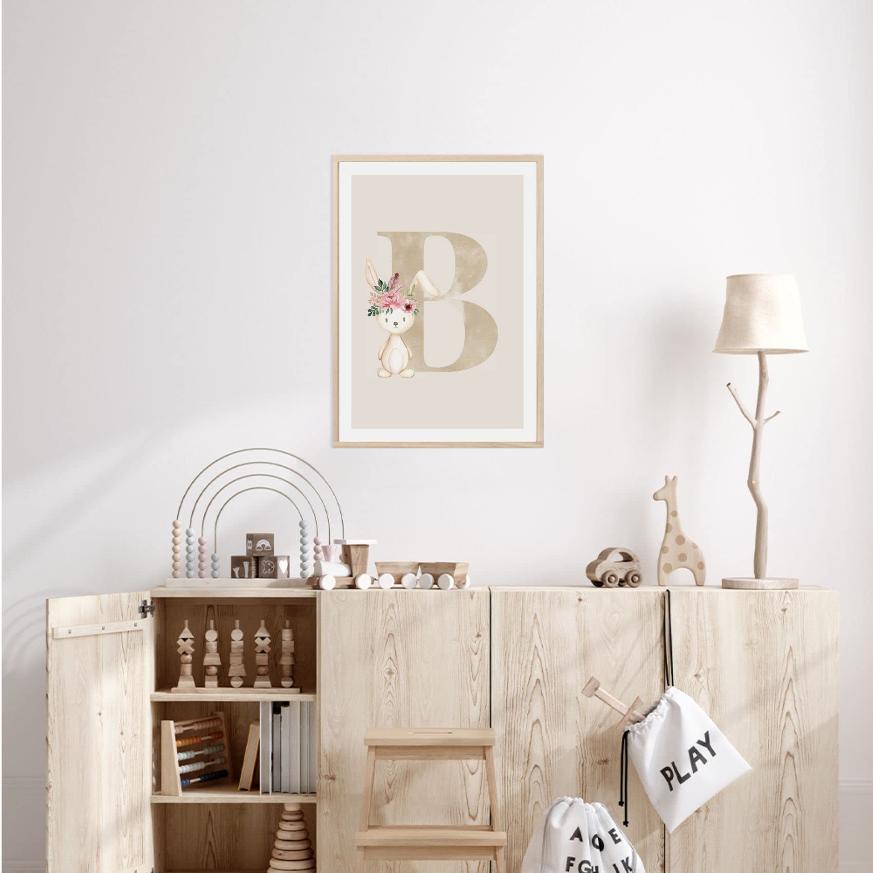 Kinderzimmerposter_Anfangsbuchstabe_beige_Hase_boho_B