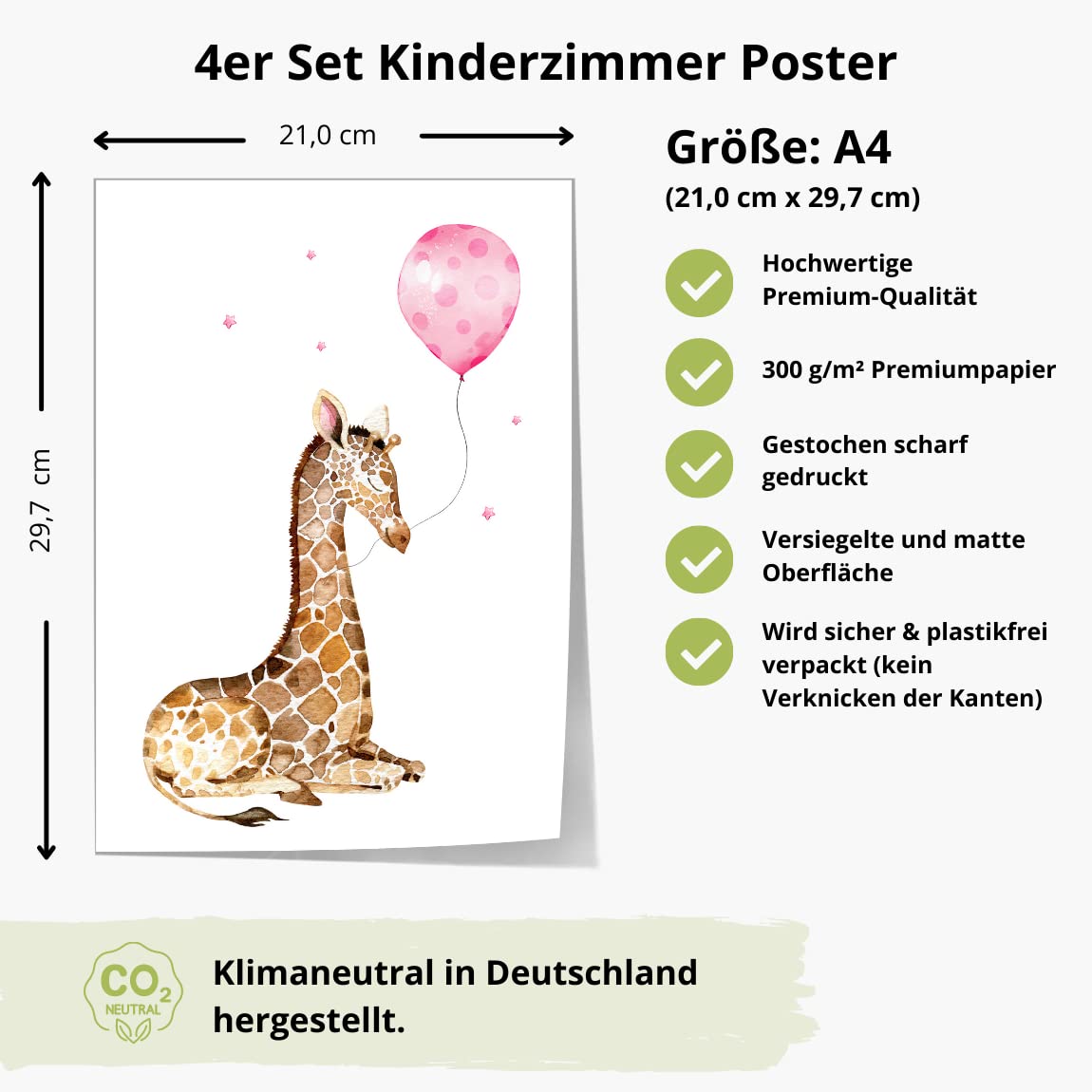 Kinderzimmerposter_Safari_Tiere_Luftballons_A4_4er_Set_rosa