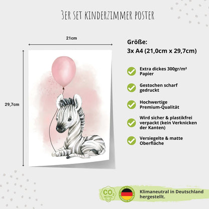 Kinderzimmerposter_Zebra_Luftballon_Regenbogen_Spruch_rosa