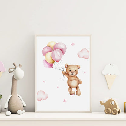 Kinderzimmerposter_Bär_Luftabllons_A4_A5_rosa