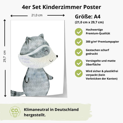 Kinderzimmerposter_Tier_auf_Tier_A4_4er_Set