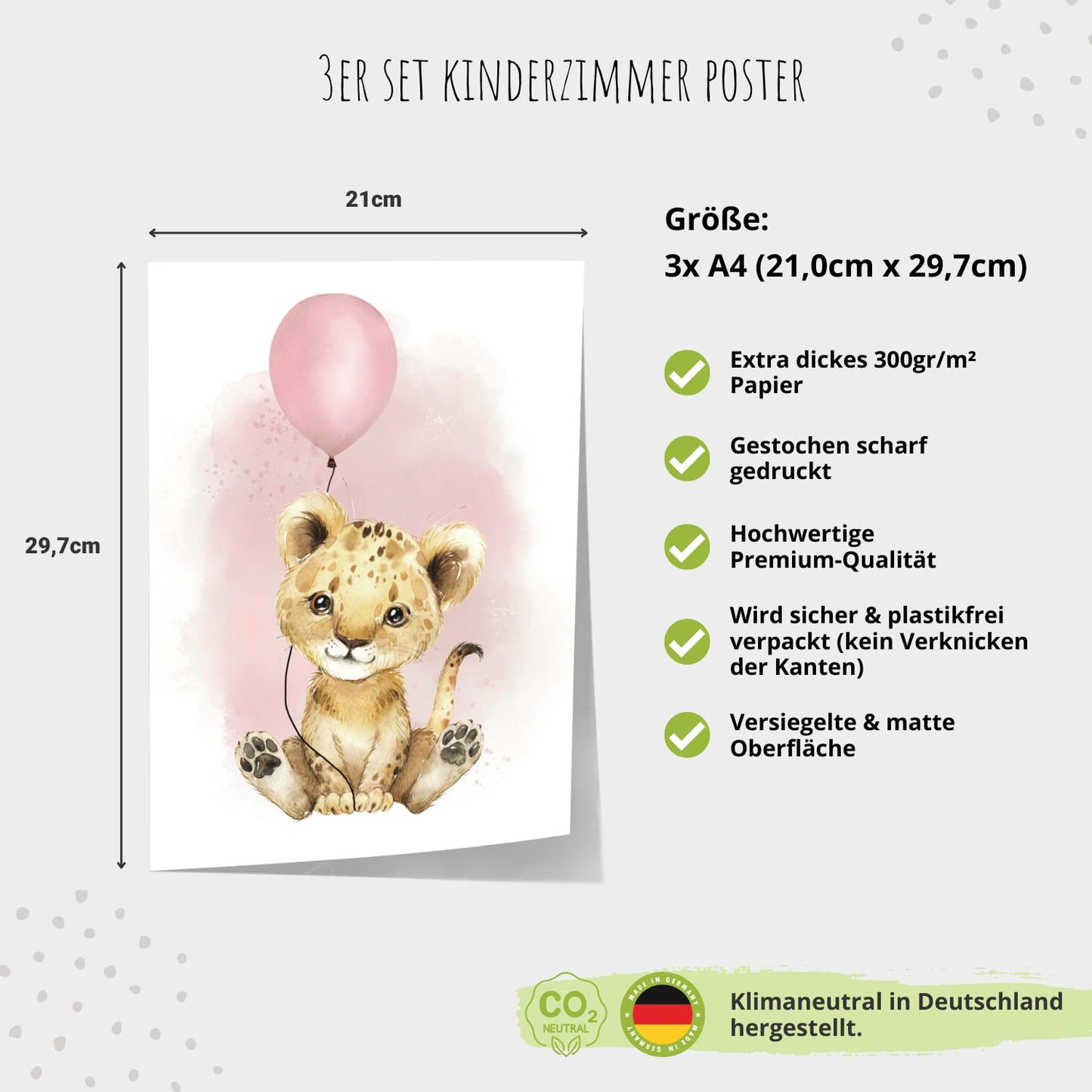 Kinderzimmerposter_Löwe_Luftballon_Regenbogen_Spruch_rosa