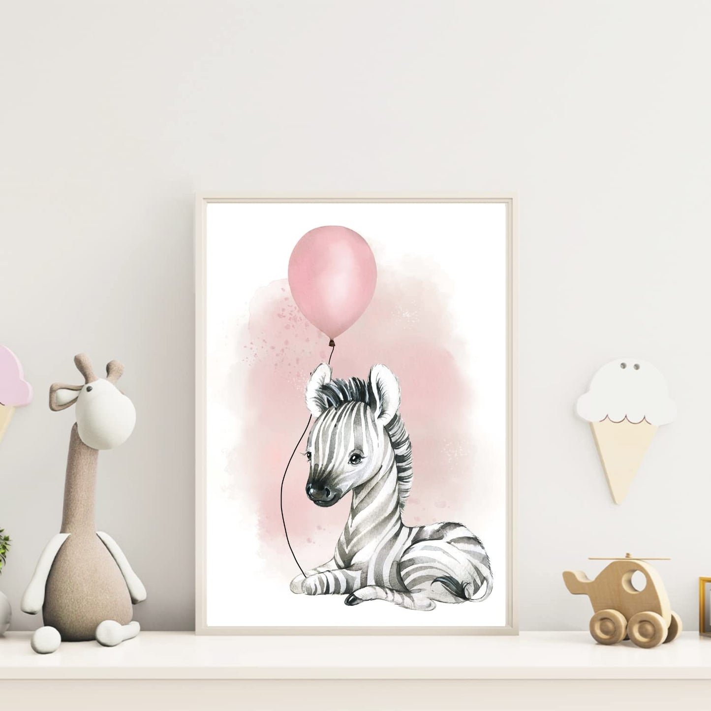 Kinderzimmerposter_Zebra_Luftballon_Regenbogen_Spruch_rosa