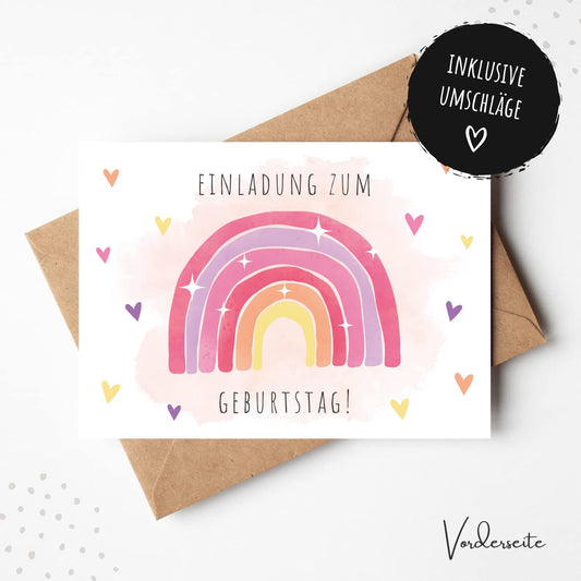 Einladungskarten_Kindergeburtstag_Regenbogen_pink