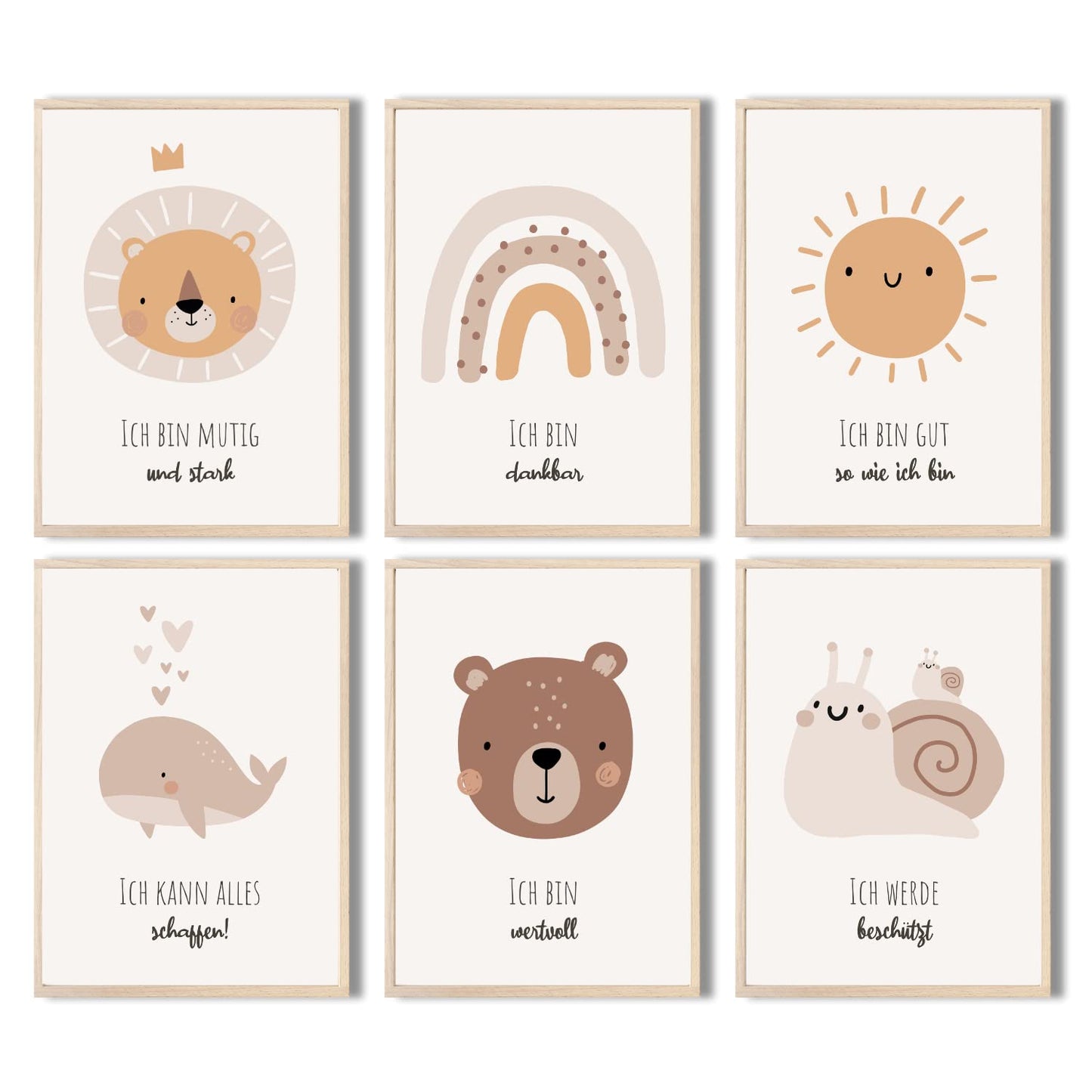 Kinderzimmerposter_Affirmationen_A4_6er_Set_beige