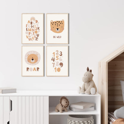 Kinderzimmerposter_Süße_Tiere_A4_4er_Set_beige