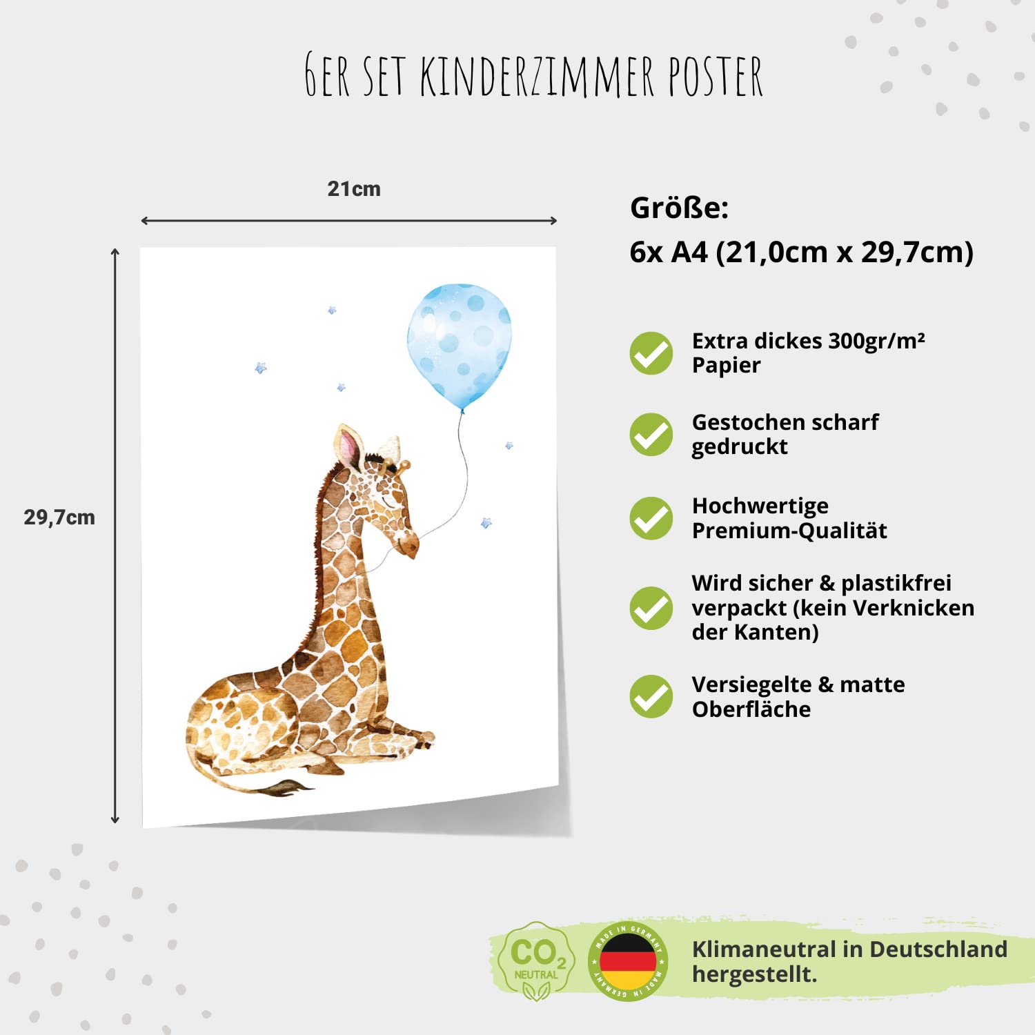 Kinderzimmerposter_Safari_Tiere_Luftballons_A4_6er_Set_blau