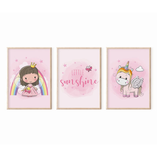 Kinderzimmerposter_Einhörner_pink_A4_3er_Set