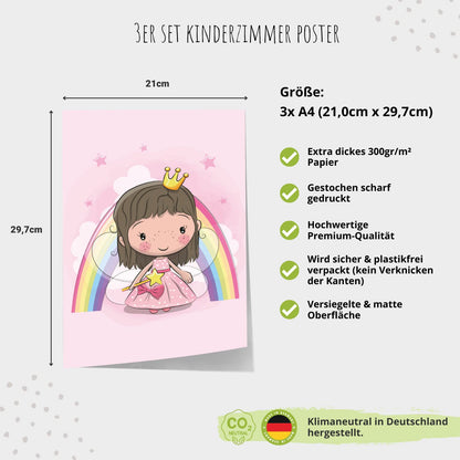 Kinderzimmerposter_Einhörner_pink_A4_3er_Set