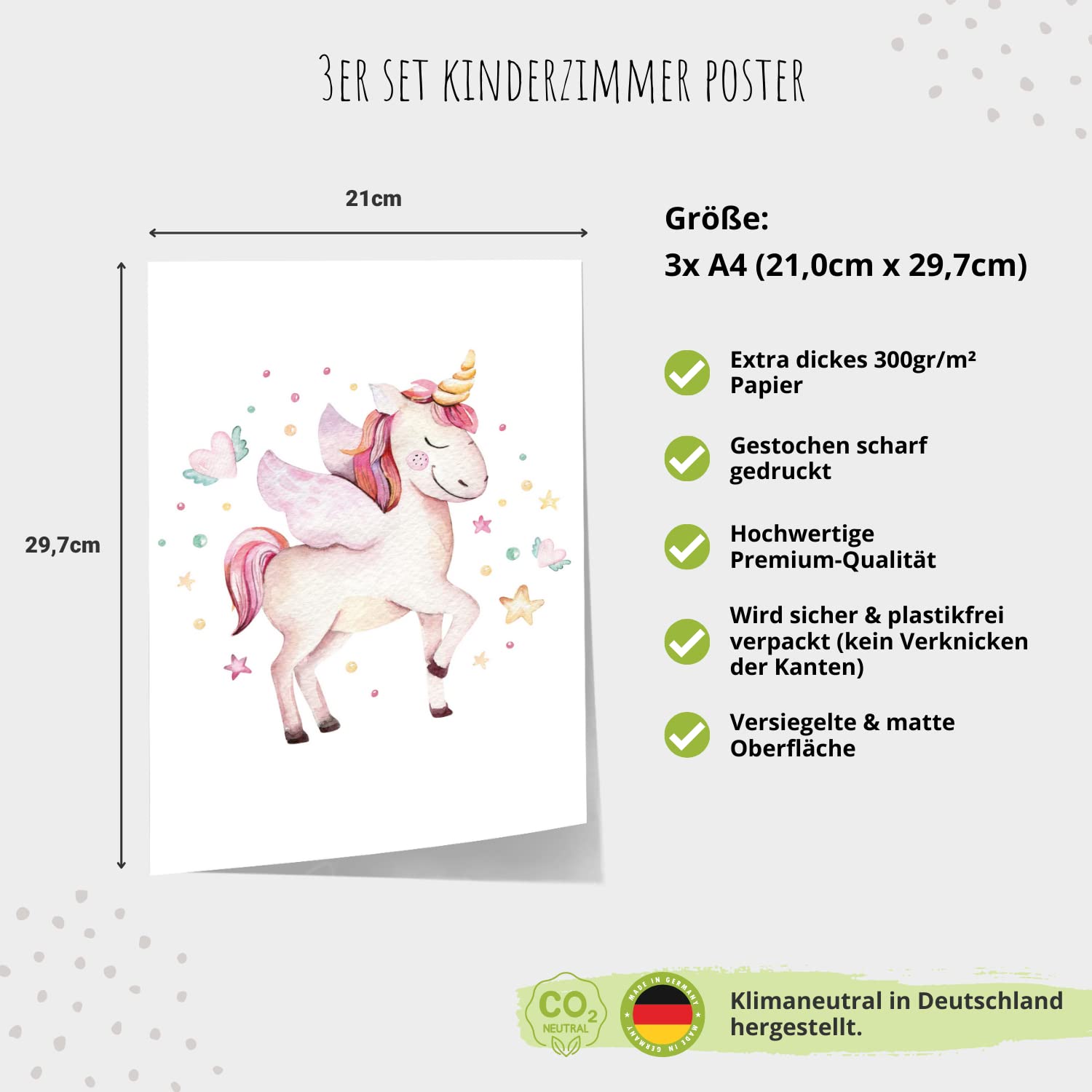 Kinderzimmerposter_Einhörner_pink_A4_3er_Set